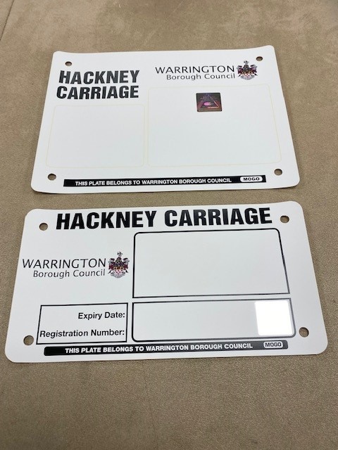 Hackney Carriage certificate from Warrington city council
