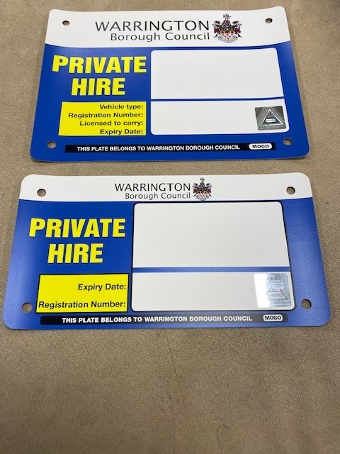 Private hire certificate from Warrington city council